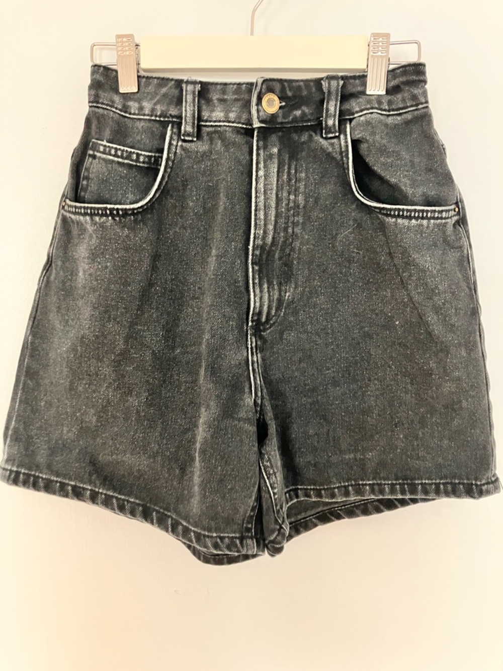 Zara Washed Black High-Rise Denim Shorts